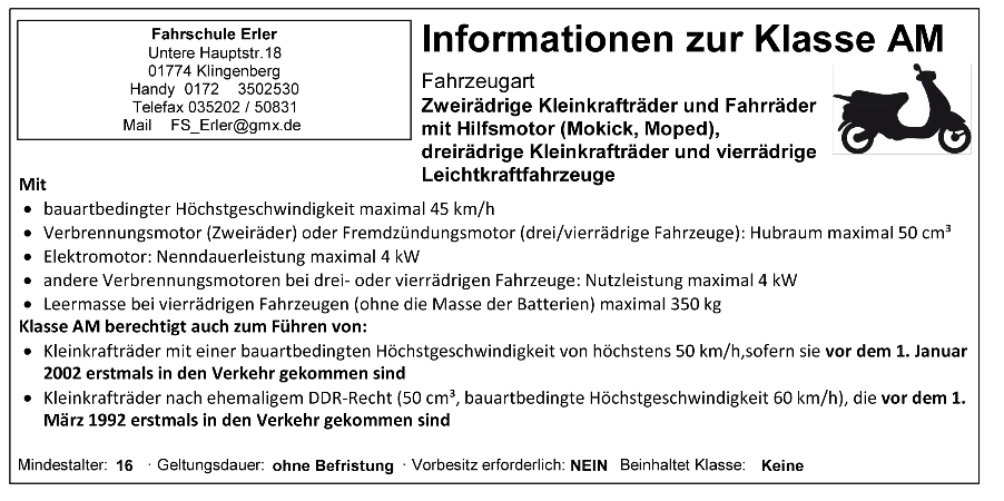 Infos Klasse AM